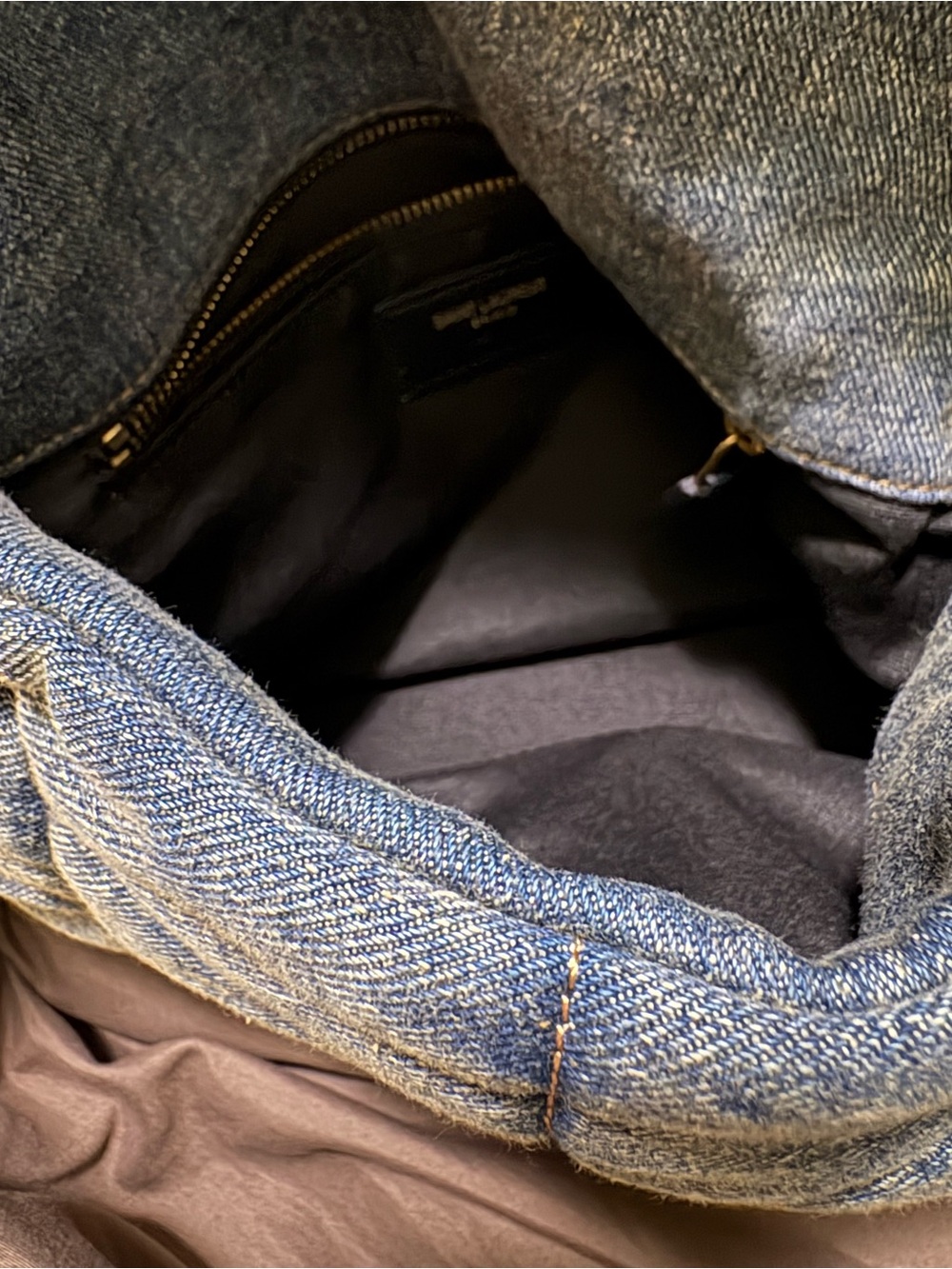 Quilted Denim Shoulder Bag - Light Blue with Gold Hardware - Picture 4 of 6